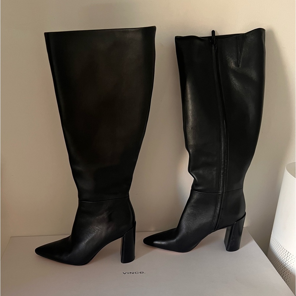 Vince Leather Knee High Heeled Boots
Size M Black